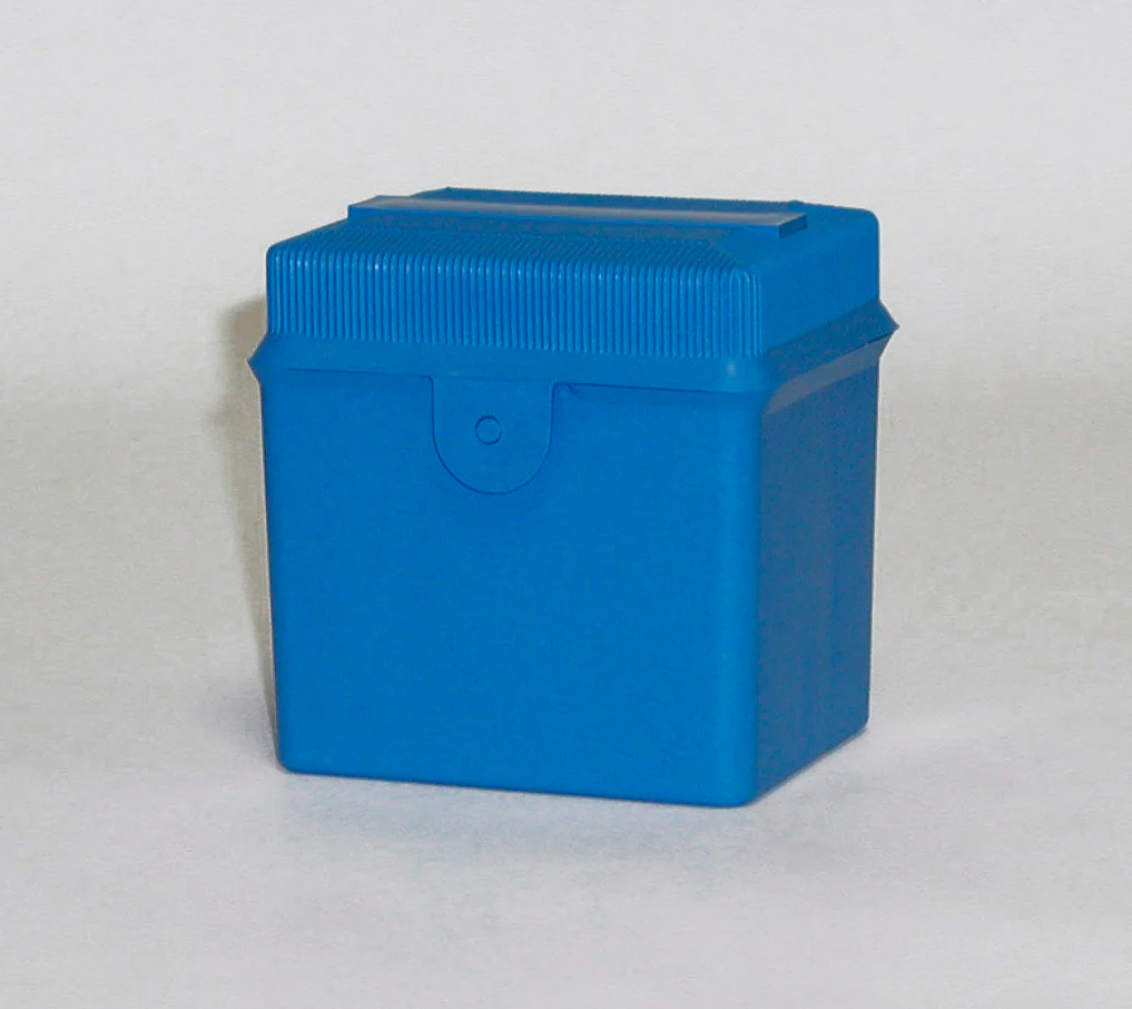 Case, Midget Comparator, Non-ribbed, fits 22 mL bottles, 4" w x 3.5" d x 4" h, plastic, blue
