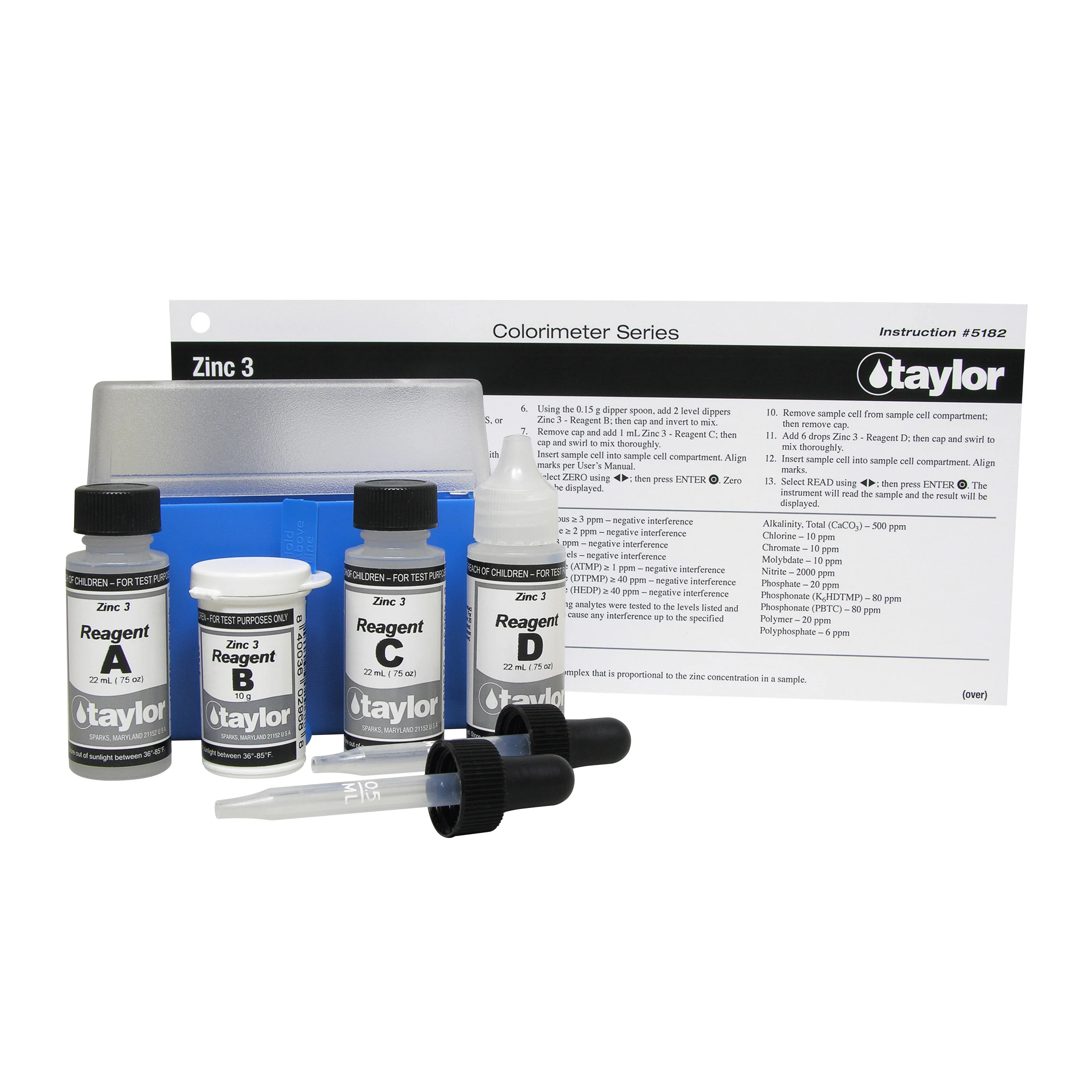 Colorimeter Reagent Pack, Zinc, Zincon, 0-3.00 ppm