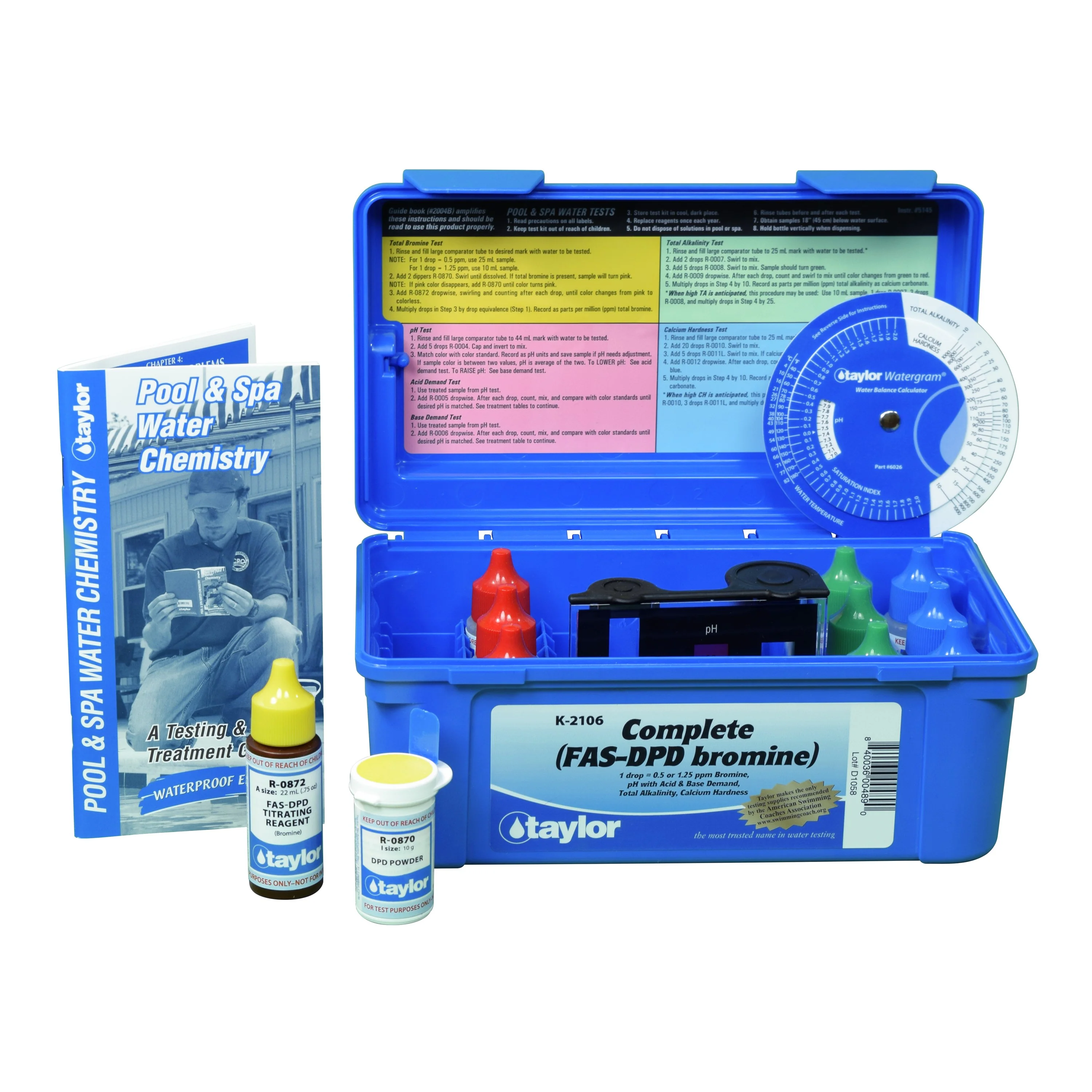 Complete™ kit for Bromine, pH, Alkalinity, Hardness (FAS-DPD–high range) (.75 oz bottles)