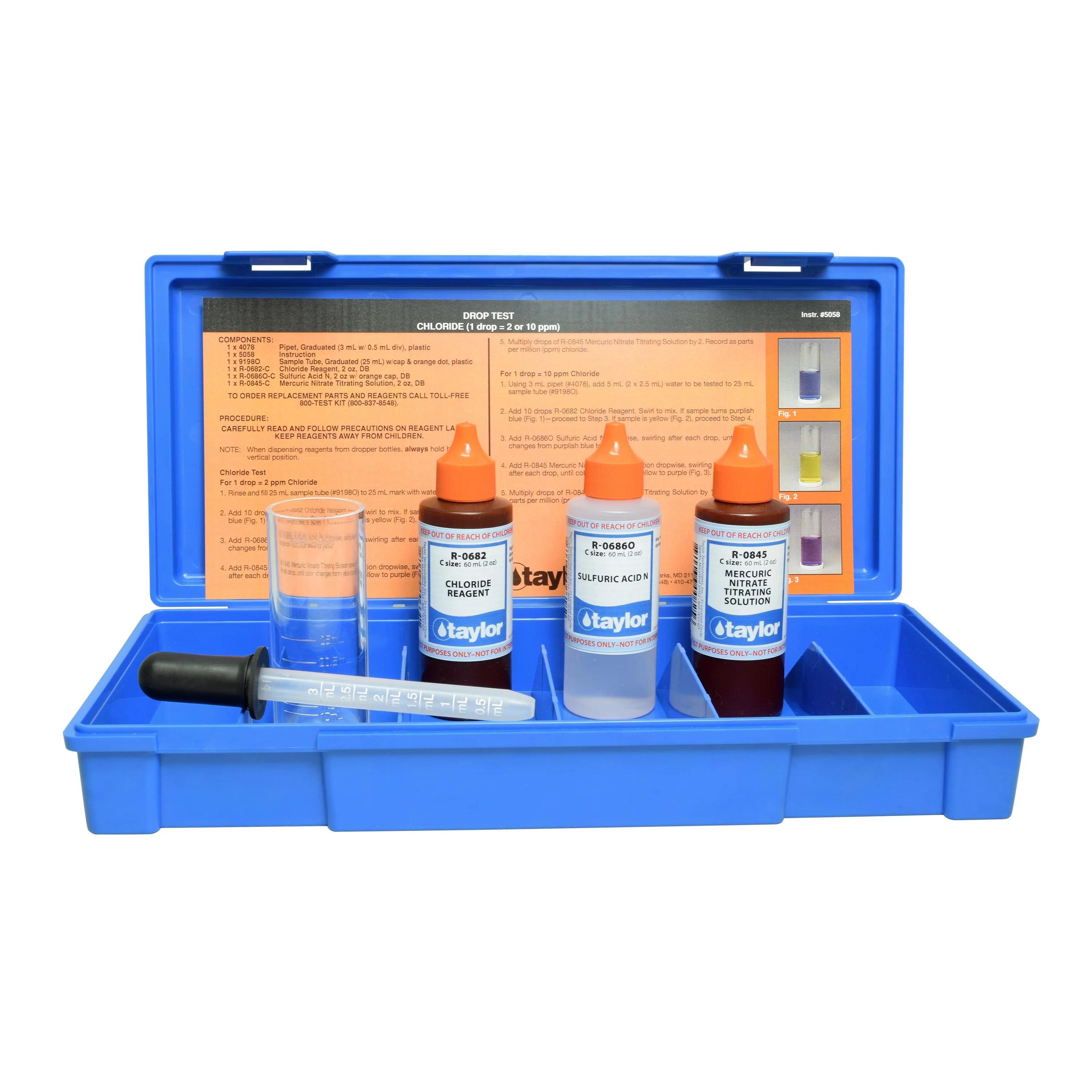 Drop Test, Chloride, Mercuric Nitrate, 1 drop = 2 or 10 ppm