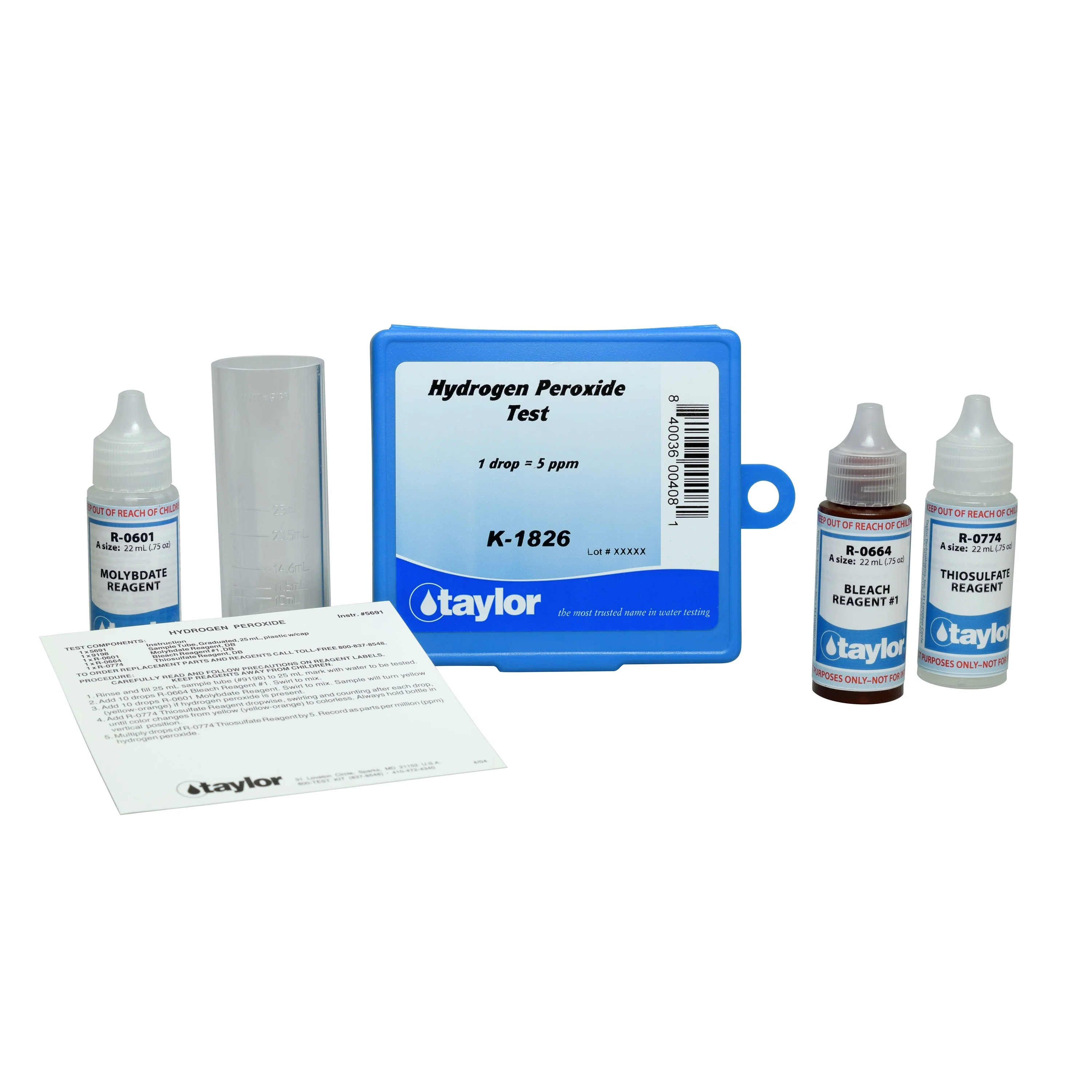 Drop Test, Hydrogen Peroxide, Iodometric, 1 drop = 5 ppm, .75 oz