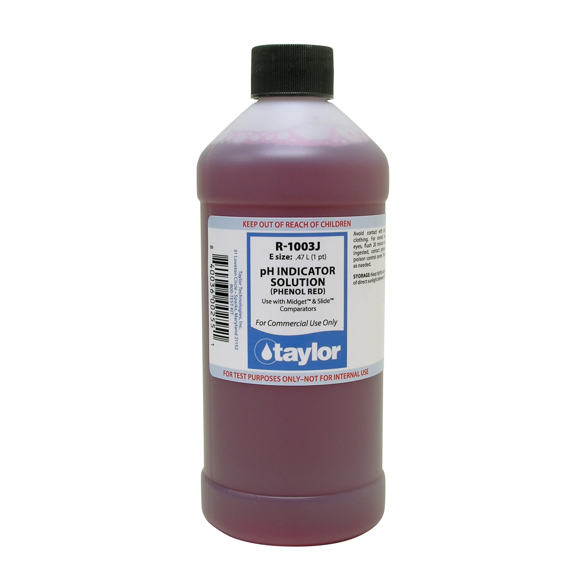 pH Indicator Solution (for Midget & Slide comparators), Phenol Red, 16 oz