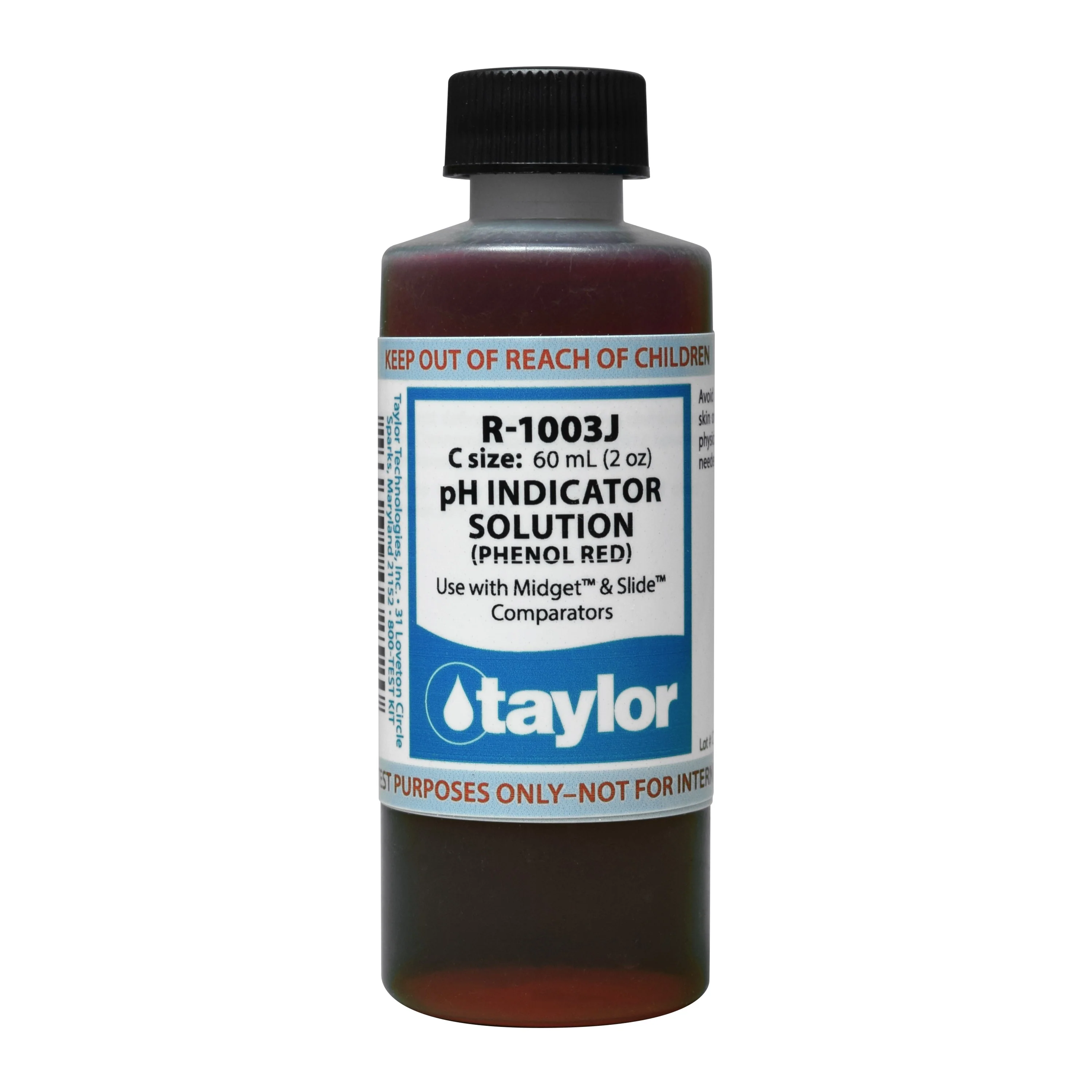 pH Indicator Solution (for Midget & Slide comparators), Phenol Red, 2 oz
