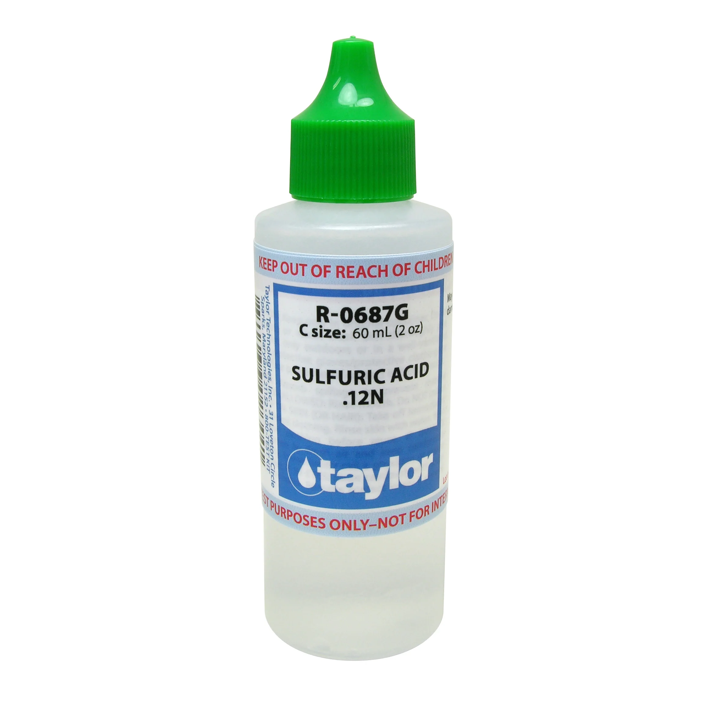 Sulfuric Acid .12N, 2 oz w/ green cap, Dropper Bottle