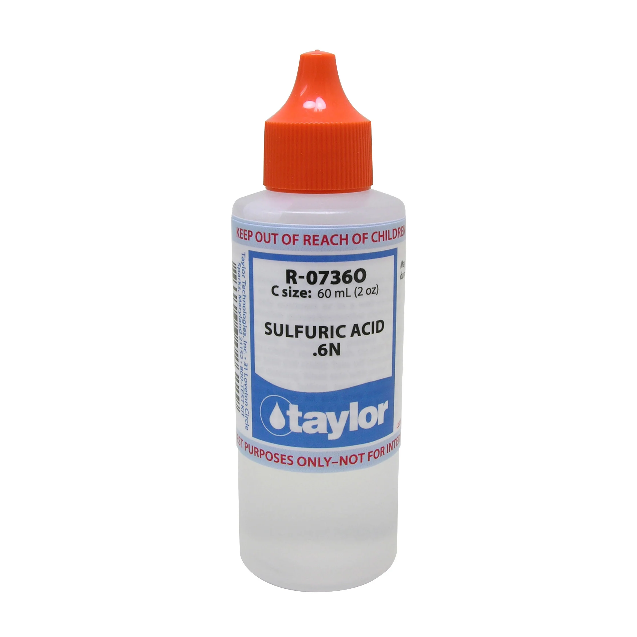 Sulfuric Acid .6N, 2 oz w/ orange cap, Dropper Bottle